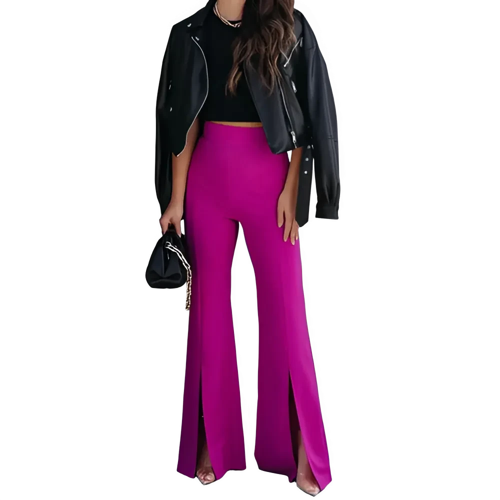 Pantalon Flare Élastique Taille Haute Femme