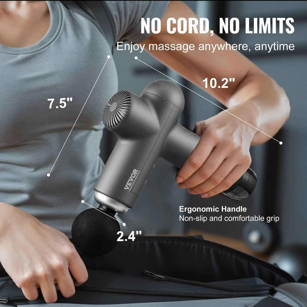 Pistolet de massage musculaire VEVOR, pistolet de percussion deep tissue pour athlètes, soulagement de la douleur et relaxation musculaire - 8 niveaux de vitesse et 6 têtes de massage, 24V 2500mAh - Elegance_empire-shop