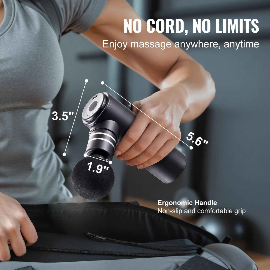 Pistolet de massage profond VEVOR pour athlètes - Mini pistolet de massage percussion à 4 niveaux de vitesse et 4 têtes de massage, batteries 12V 2500mAh, soulagement de la douleur et relaxation musculaire - Elegance_empire-shop