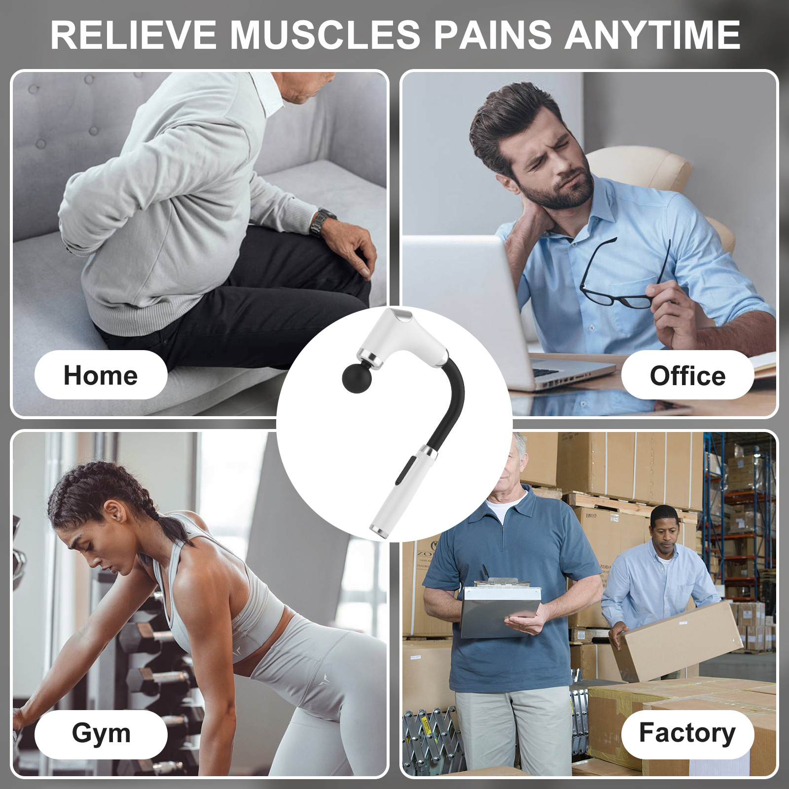 Pistolet de massage profond avec manche allongé amélioré et 4 têtes de massage U-shaped pour soulagement de la douleur - Elegance_empire-shop