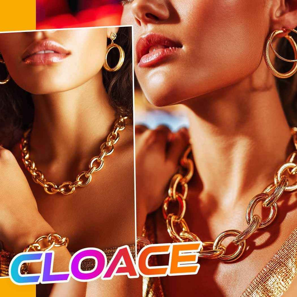 CLOACE Gold Long Choker Necklace Set Punk Cuban Y-Necklaces and Bracelet Fashion Chain Jewelry Accessories for Women