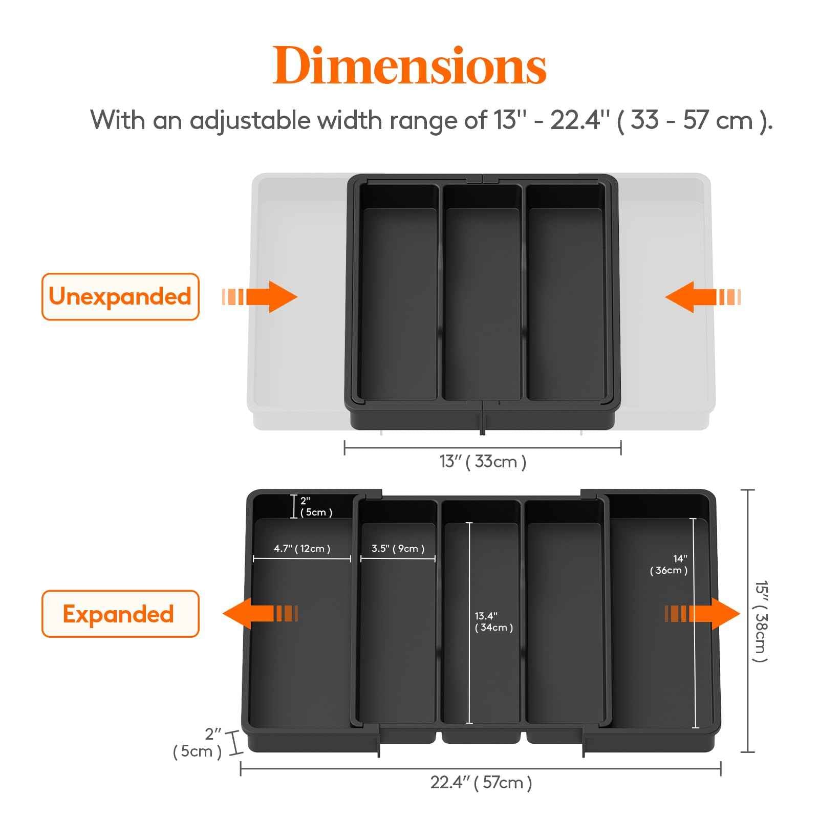 Lifewit Utensil Organizer for Kitchen Drawers, Expandable Cooking Utensil Tray, Adjustable Cutlery Silverware Flatware Holder, Plastic Kitchen Spatula Tools and Gadgets Storage Divider