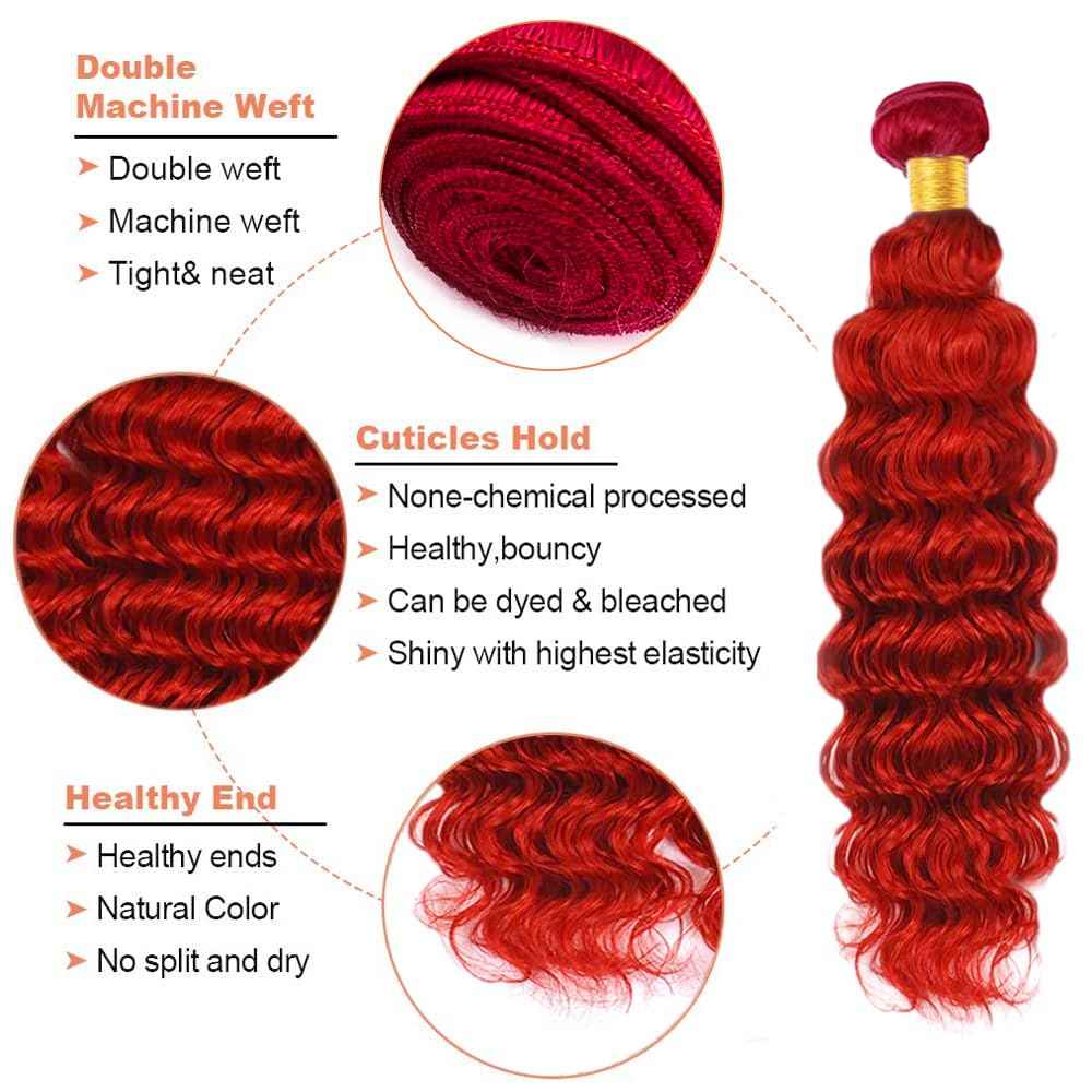Red Deep Wave Bundles Red Human Hair Bundles 16 Inch 8A Brazilian Virgin Remy 1 Bundle Double Weft Soft Real Light Red Hair Extensions 300g