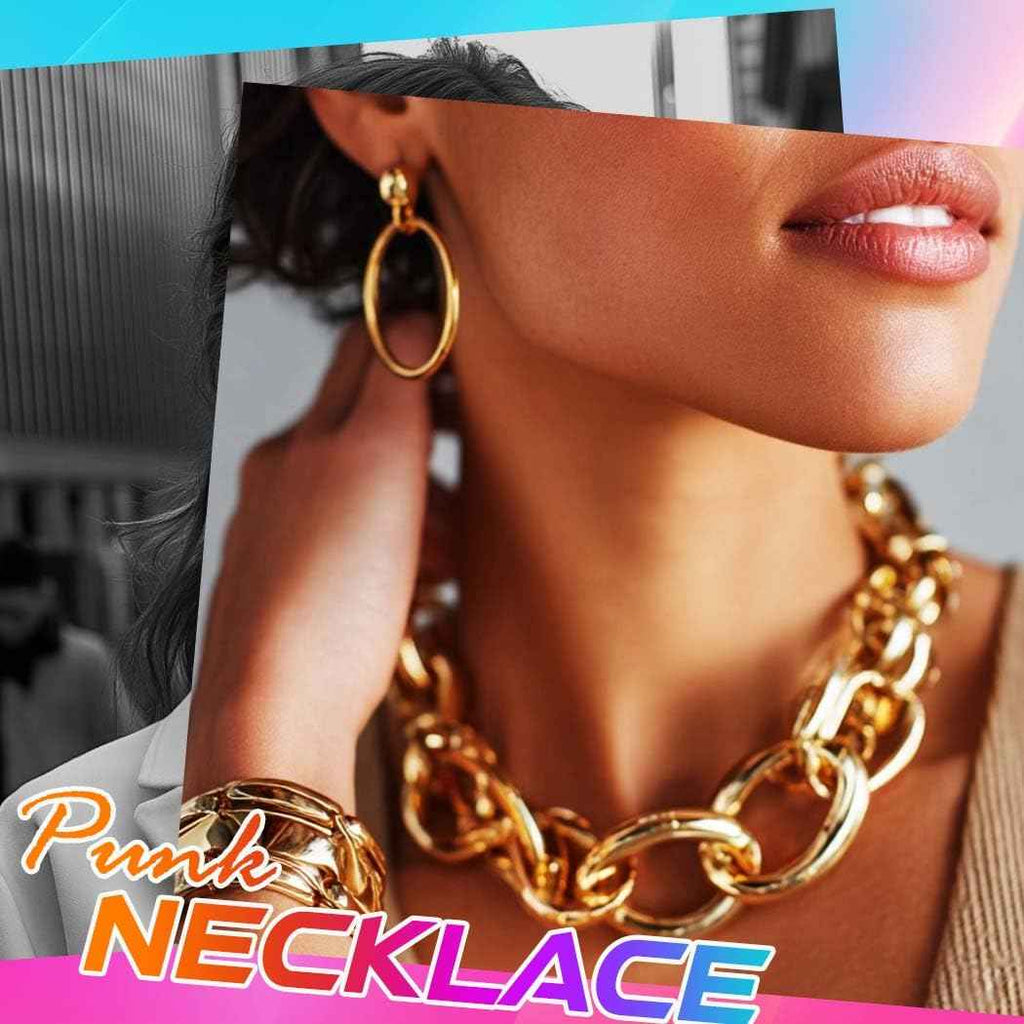 CLOACE Gold Long Choker Necklace Set Punk Cuban Y-Necklaces and Bracelet Fashion Chain Jewelry Accessories for Women