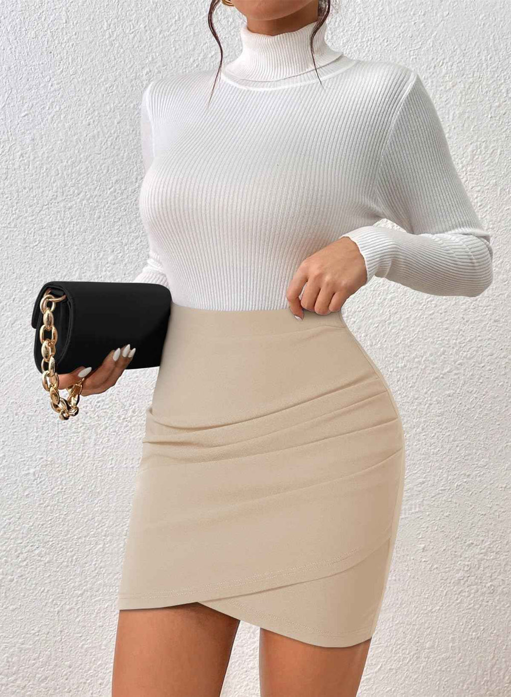 Jupe Mini Taille Haute Femme Rose À Hem Tulipe