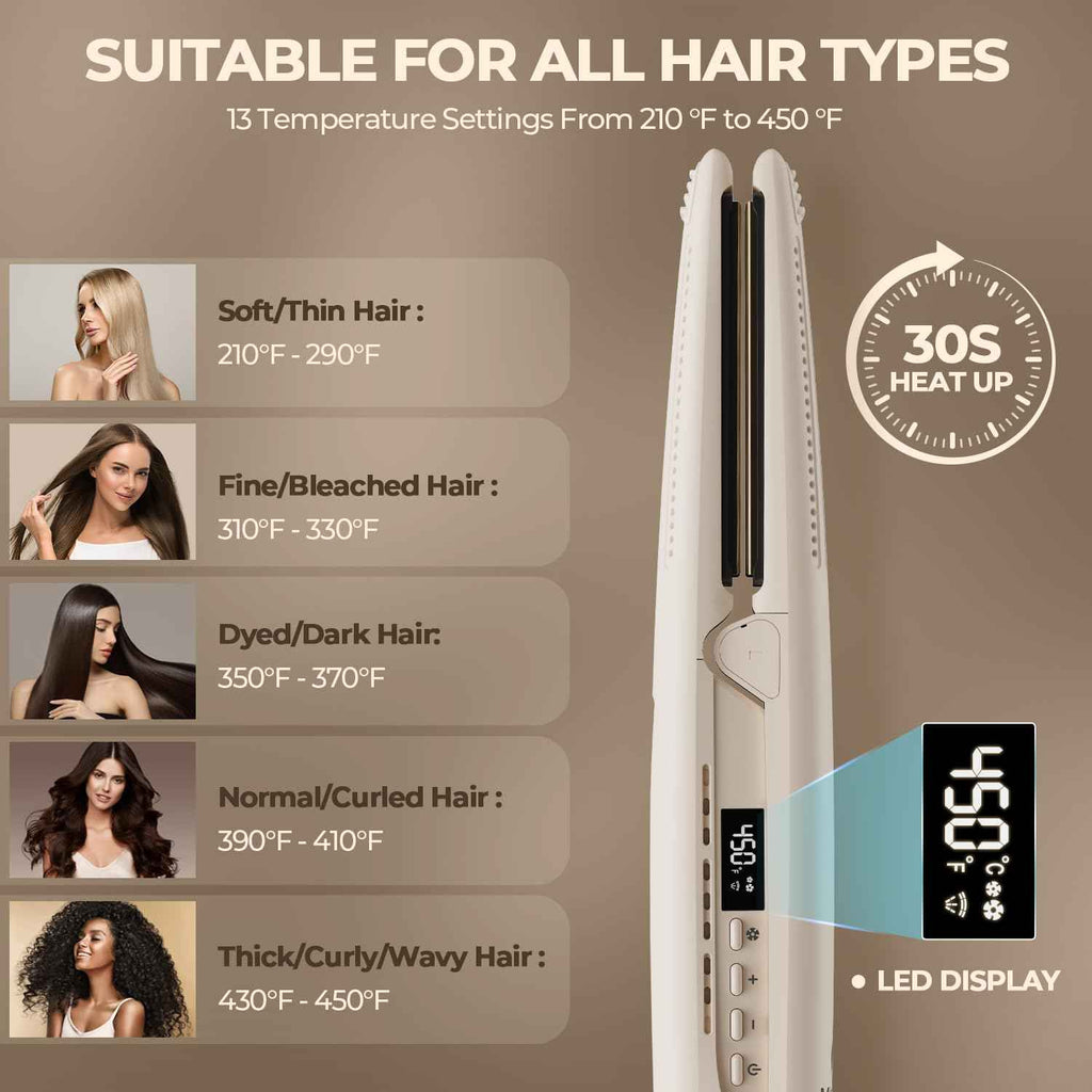 Lisseur et boucleur MiroPure 2-en-1, fer à lisser avec airflow à 360°, céramique en titane, soins capillaires, sécurité automatique et double tension pour le voyage - Elegance_empire-shop