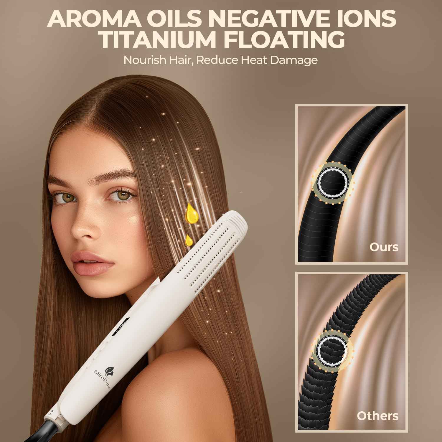 Lisseur et boucleur MiroPure 2-en-1, fer à lisser avec airflow à 360°, céramique en titane, soins capillaires, sécurité automatique et double tension pour le voyage - Elegance_empire-shop