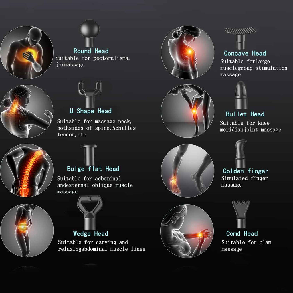 Pistolet de massage profond - Pistolet de massage à percussion pour athlètes, soulagement de la douleur avec 10 têtes de massage et 20 vitesses (Noir mat) - Elegance_empire-shop