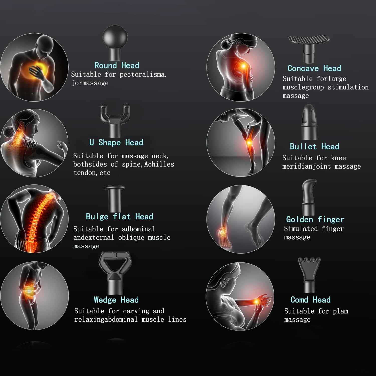 Pistolet de massage profond - Pistolet de massage à percussion pour athlètes, soulagement de la douleur avec 10 têtes de massage et 20 vitesses (Noir mat) - Elegance_empire-shop