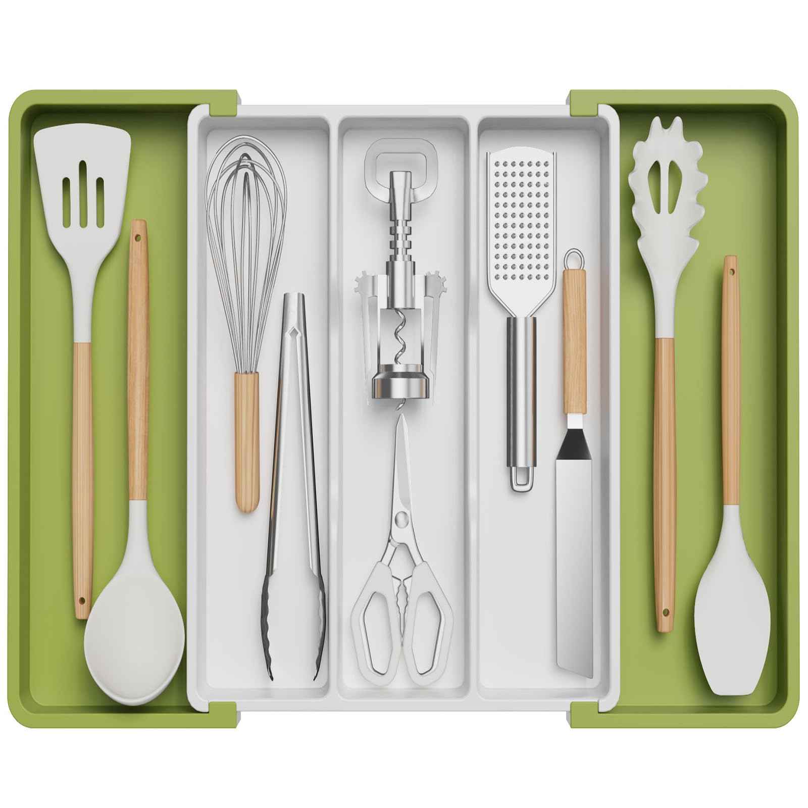 Lifewit Utensil Organizer for Kitchen Drawers, Expandable Cooking Utensil Tray, Adjustable Cutlery Silverware Flatware Holder, Plastic Kitchen Spatula Tools and Gadgets Storage Divider