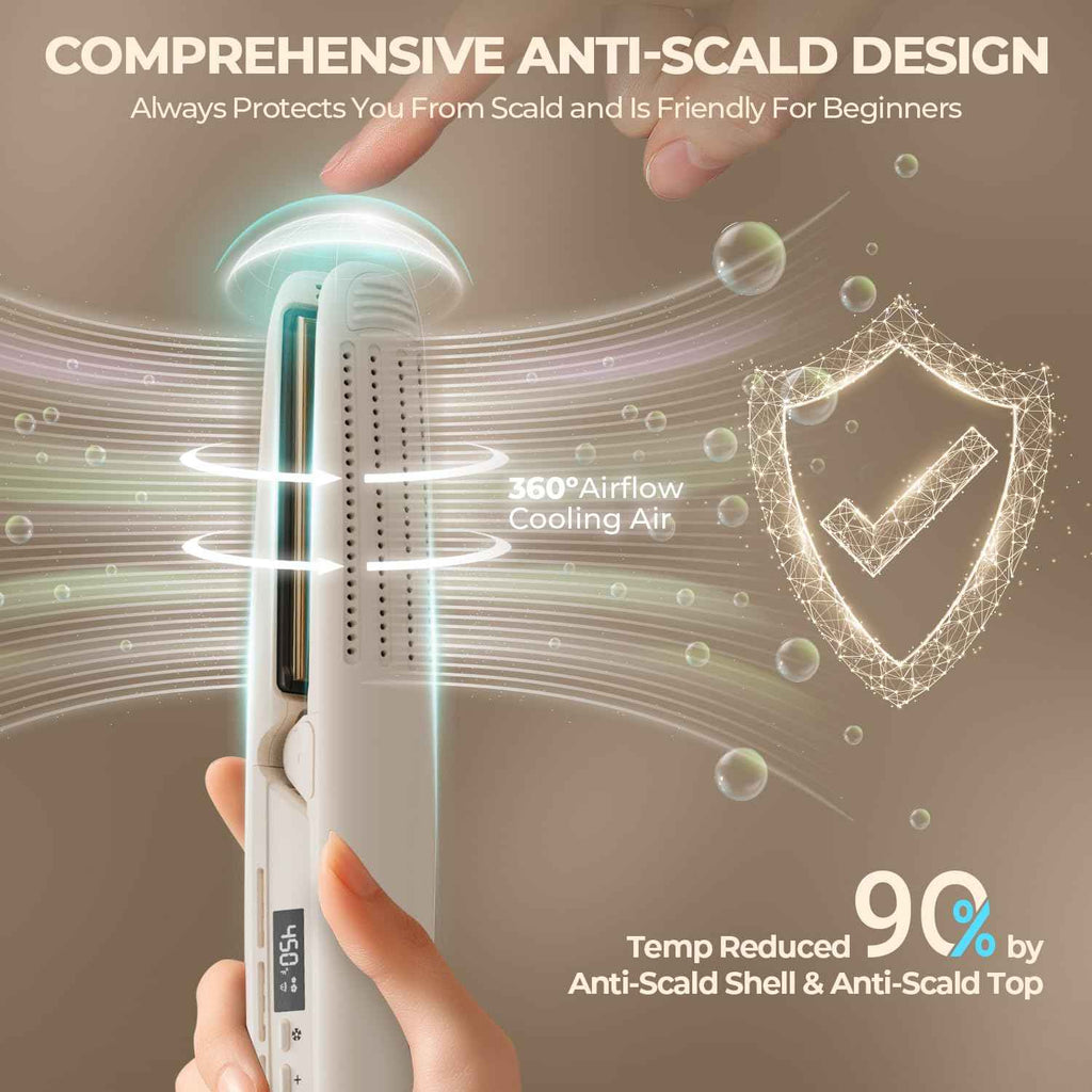 Lisseur et boucleur MiroPure 2-en-1, fer à lisser avec airflow à 360°, céramique en titane, soins capillaires, sécurité automatique et double tension pour le voyage - Elegance_empire-shop