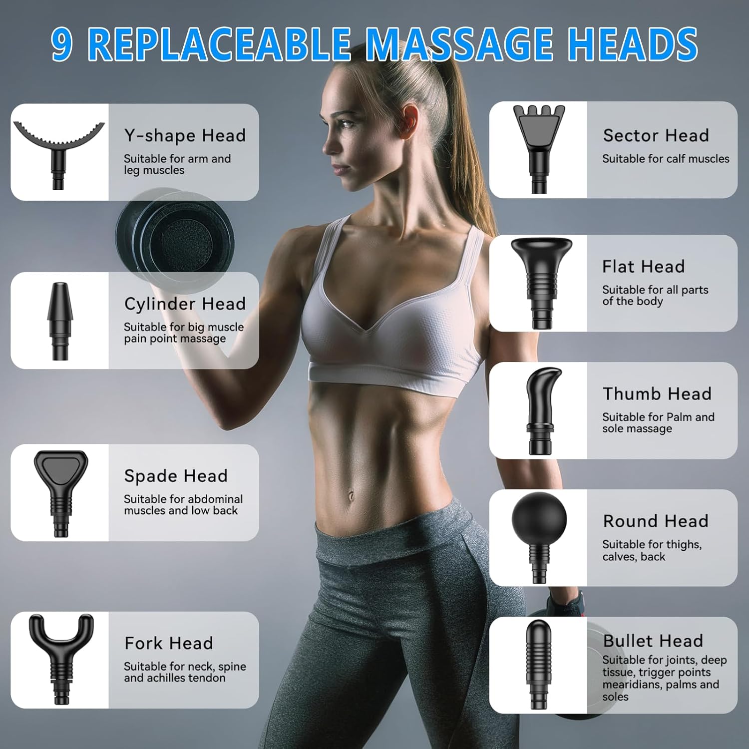 Pistolet de massage électrique pour athlètes - Appareil de massage profond à percussion avec 30 niveaux de vitesse et 9 têtes pour soulager la douleur - Elegance_empire-shop