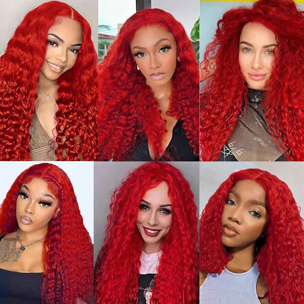 Red Deep Wave Bundles Red Human Hair Bundles 16 Inch 8A Brazilian Virgin Remy 1 Bundle Double Weft Soft Real Light Red Hair Extensions 300g