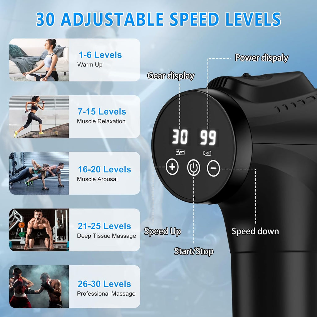 Pistolet de massage électrique pour athlètes - Appareil de massage profond à percussion avec 30 niveaux de vitesse et 9 têtes pour soulager la douleur - Elegance_empire-shop