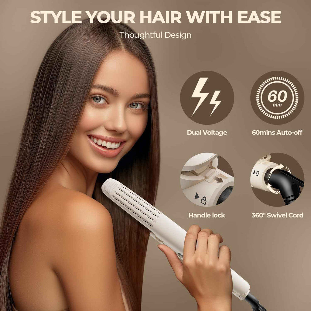Lisseur et boucleur MiroPure 2-en-1, fer à lisser avec airflow à 360°, céramique en titane, soins capillaires, sécurité automatique et double tension pour le voyage - Elegance_empire-shop