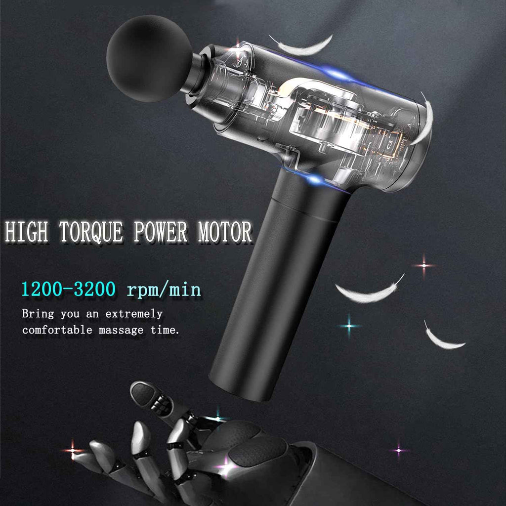 Pistolet de massage profond - Pistolet de massage à percussion pour athlètes, soulagement de la douleur avec 10 têtes de massage et 20 vitesses (Noir mat) - Elegance_empire-shop
