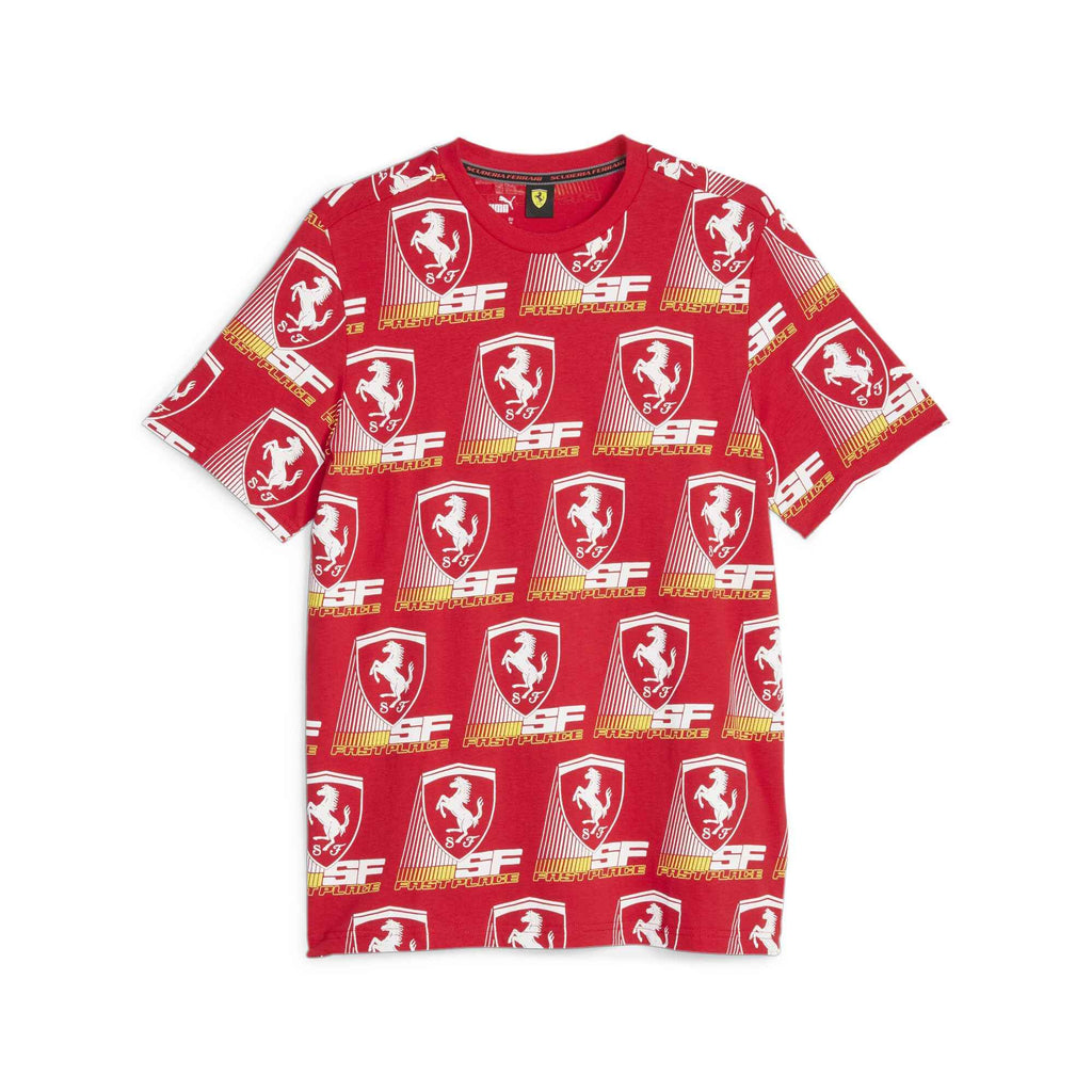 PUMA Mens Scuderia Ferrari Race AOP Crew Neck Short Sleeve Casual Tops Casual - Black