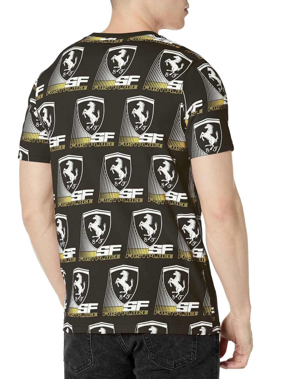 PUMA Mens Scuderia Ferrari Race AOP Crew Neck Short Sleeve Casual Tops Casual - Black