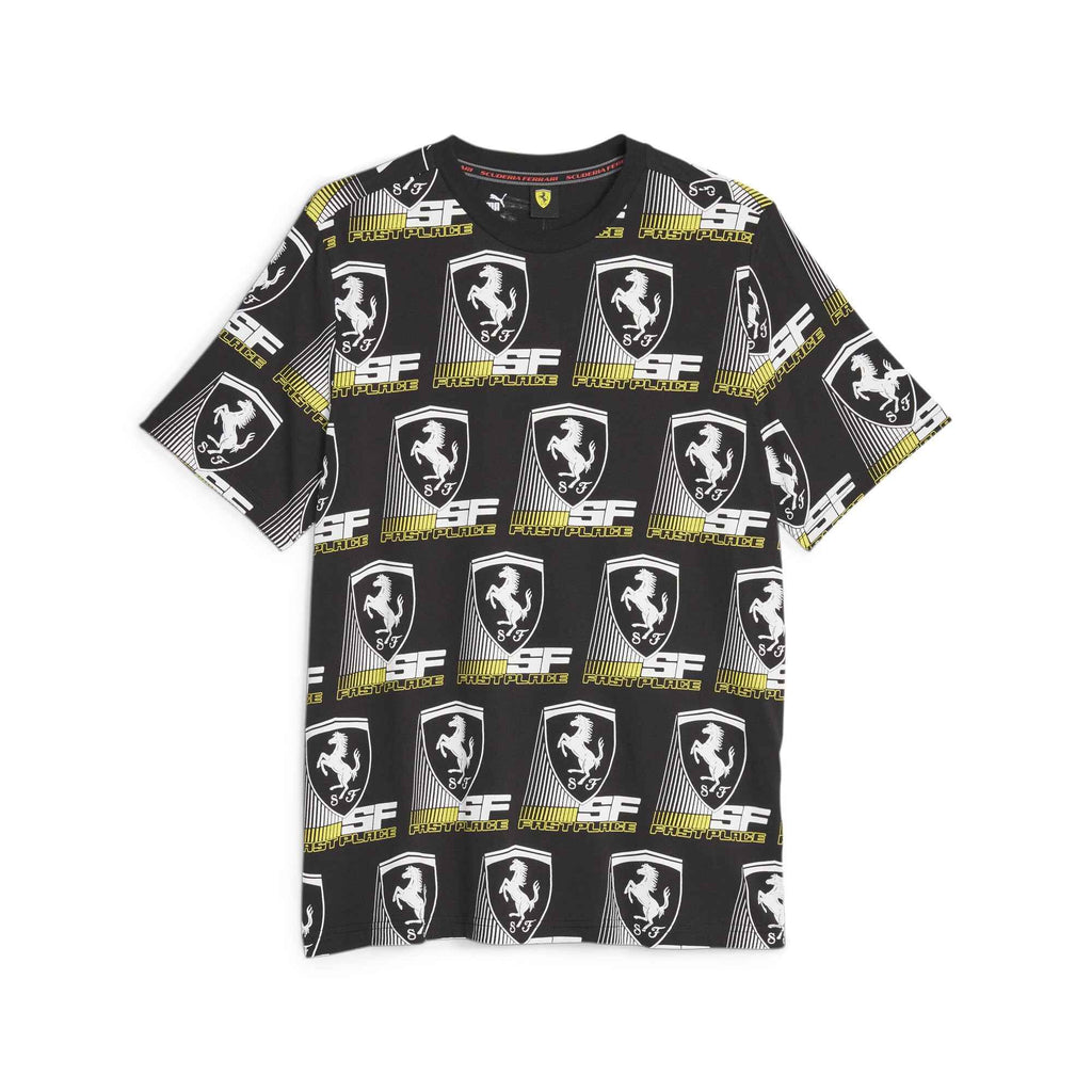 PUMA Mens Scuderia Ferrari Race AOP Crew Neck Short Sleeve Casual Tops Casual - Black