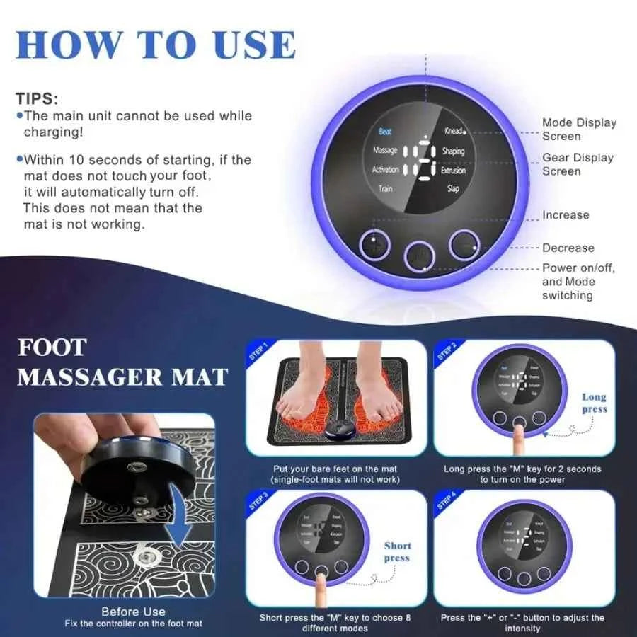 Foot Neurological Massage with Remote Control, Foot Massage Pad, Muscle Relaxation, Portable Foot
