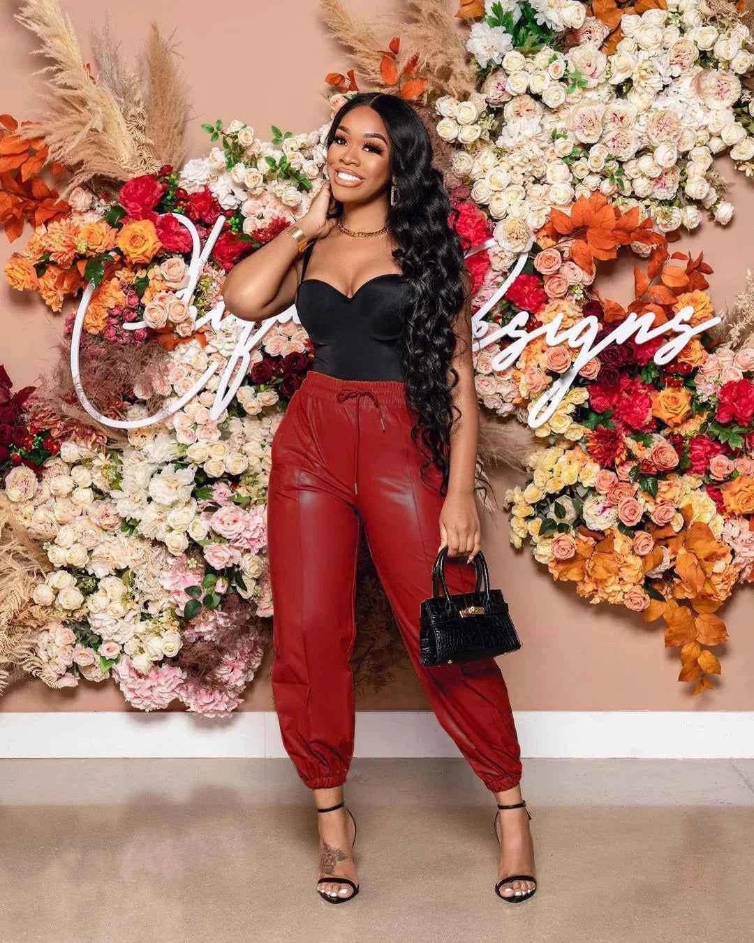 Pantalon PU taille haute femme tendance