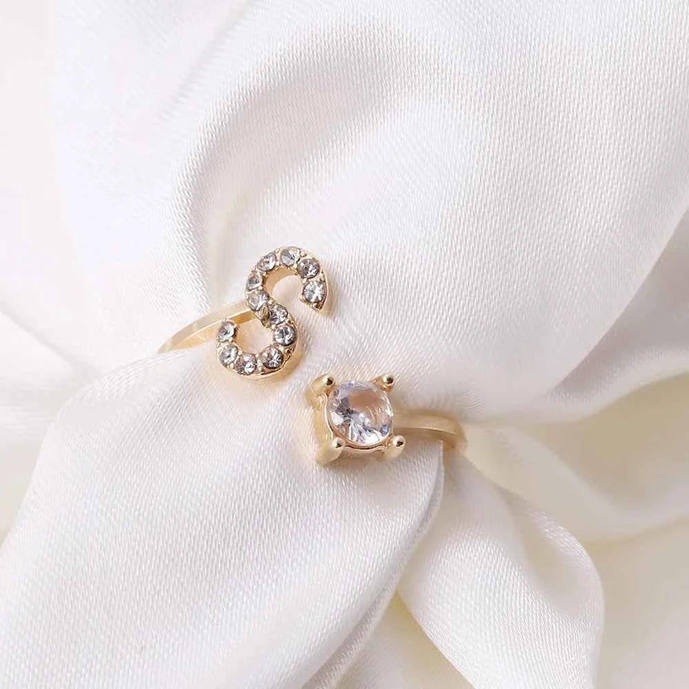 Fashion Initials A-Z Letter Ring Women Classic Gold Color Silver Color Opening Finger Ring For Girl Party Jewelry Gift Wholesale