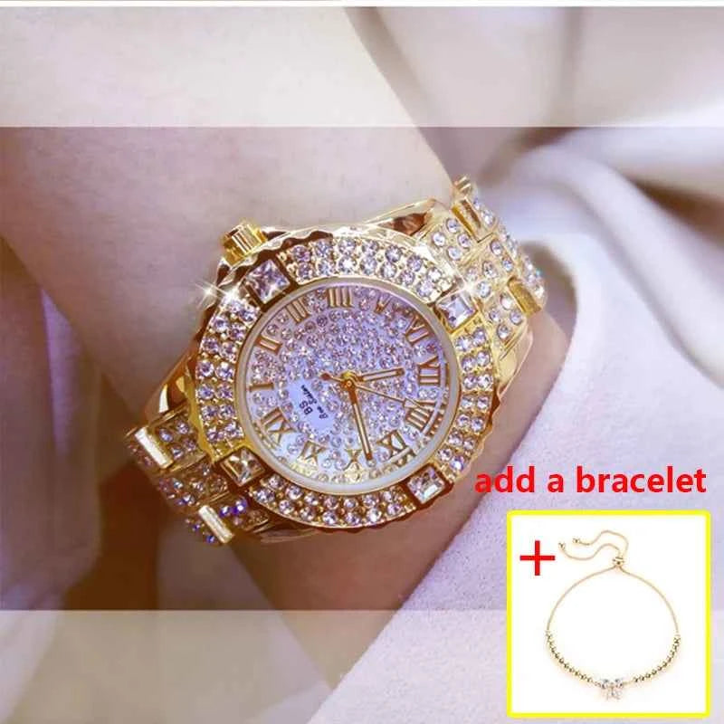 Women Watches Diamond Gold Watch Ladies Wrist Watches Luxury Brand Rhinestone Women's Bracelet Watches Female Relogio Feminino