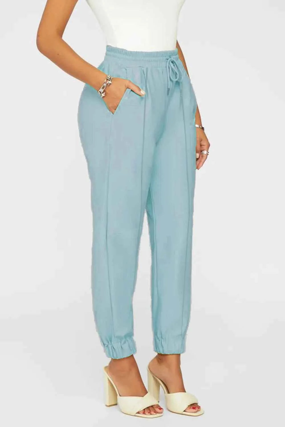 Pantalon PU taille haute femme tendance