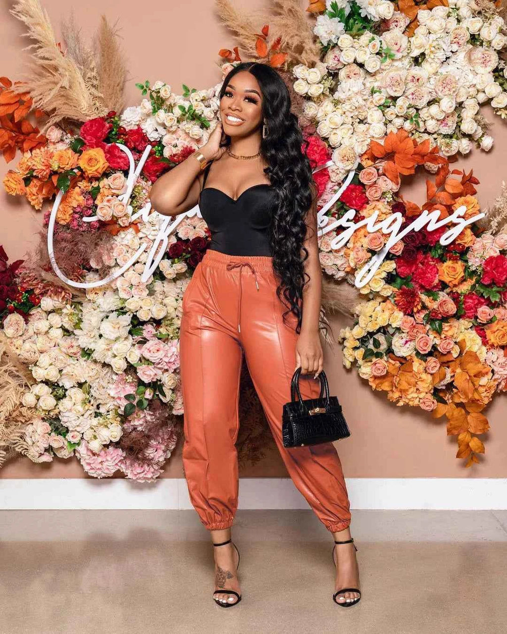 Pantalon PU taille haute femme tendance