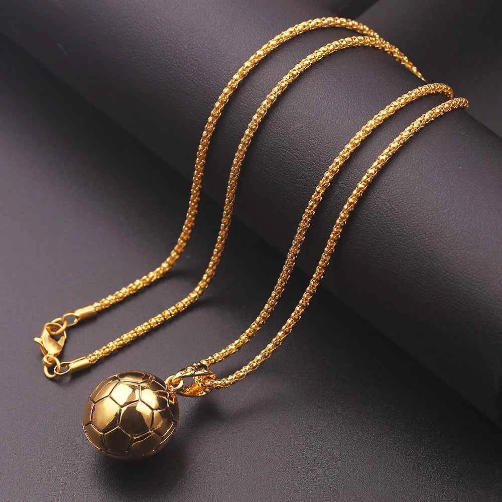 Europe Fiery Soccer Pendant Necklace Sports Football Sphere Jewelry For Fans Team Victorious Prize Mens Boy Children Gifts 60 cm