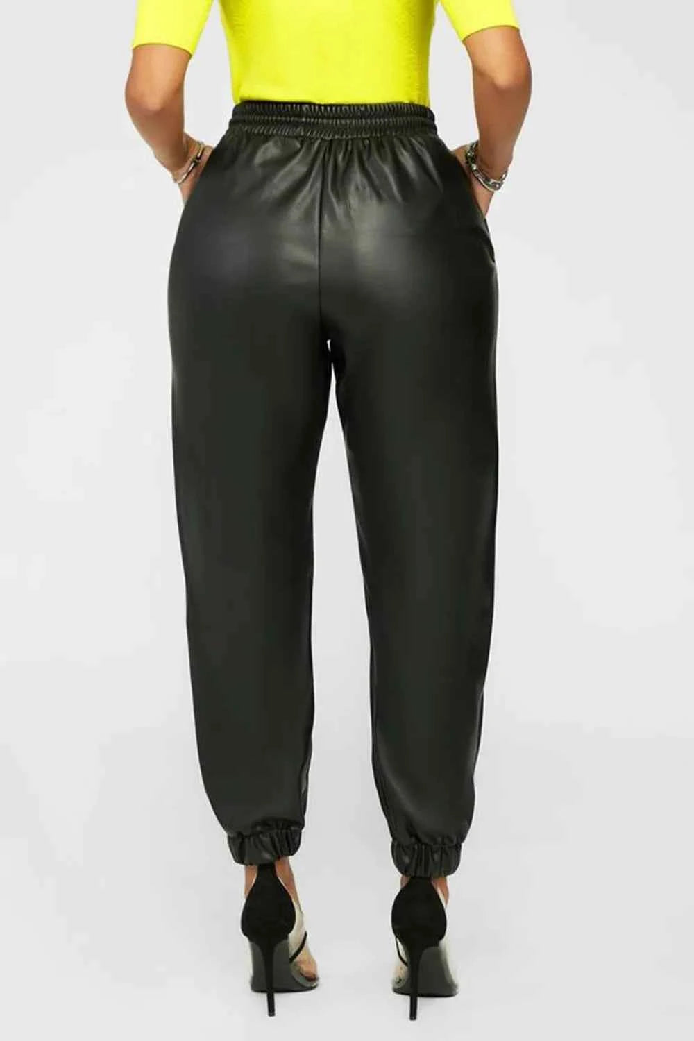 Pantalon PU taille haute femme tendance