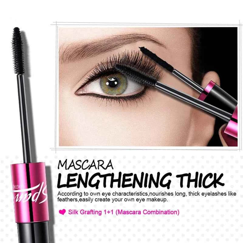 BIOAQUA  Black Silk Mascara Makeup Set Eyelash Extension Lengthening Volume 3D Fiber Mascara Waterproof Cosmetics 2pcs/set