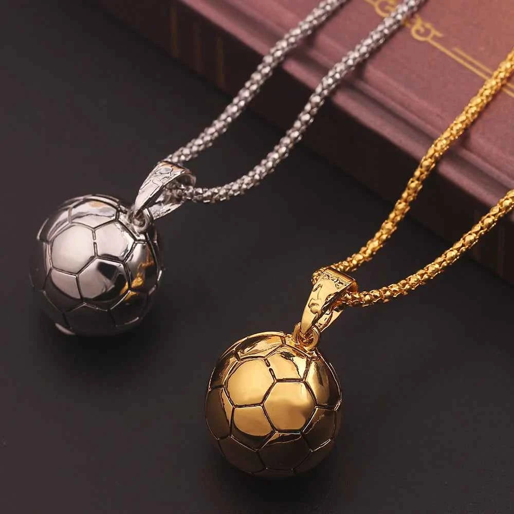 Europe Fiery Soccer Pendant Necklace Sports Football Sphere Jewelry For Fans Team Victorious Prize Mens Boy Children Gifts 60 cm