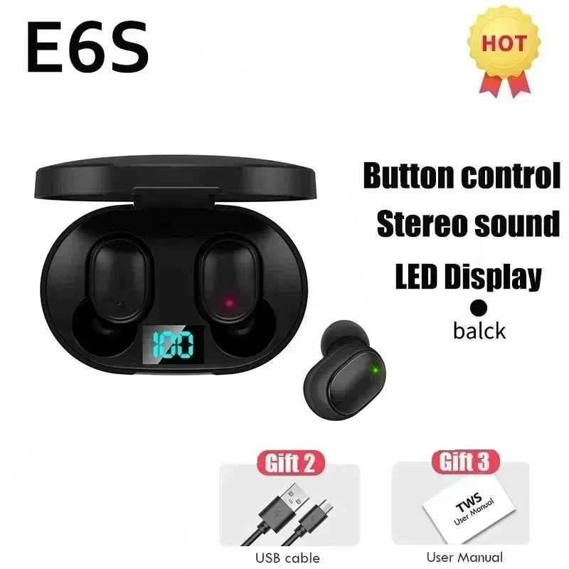 E6S Wireless Bluetooth Earphones Wireless Headphones TWS Headset Noise Cancelling Earbuds with Microphone Headphones for Xiaomi