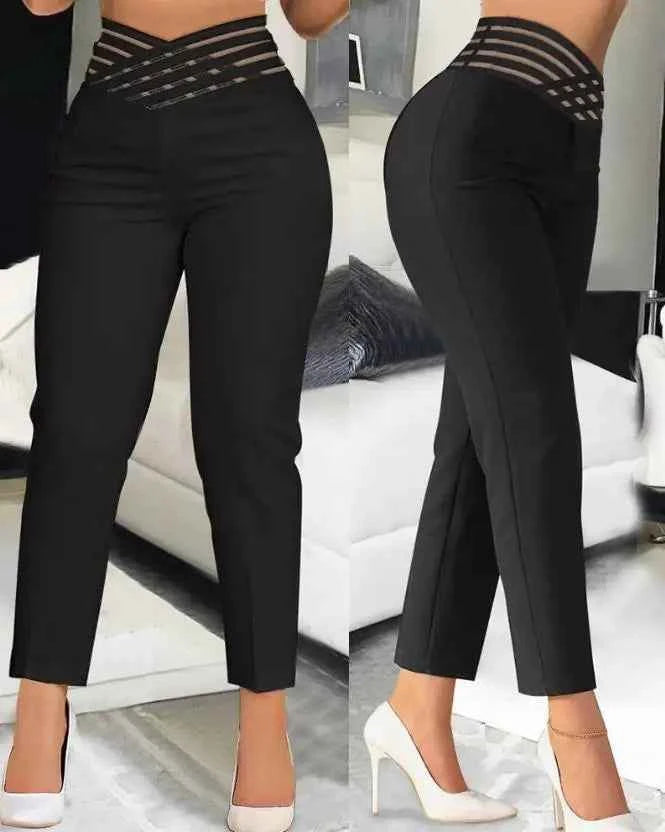 Pantalon Femme Élégant Taille Haute Noir