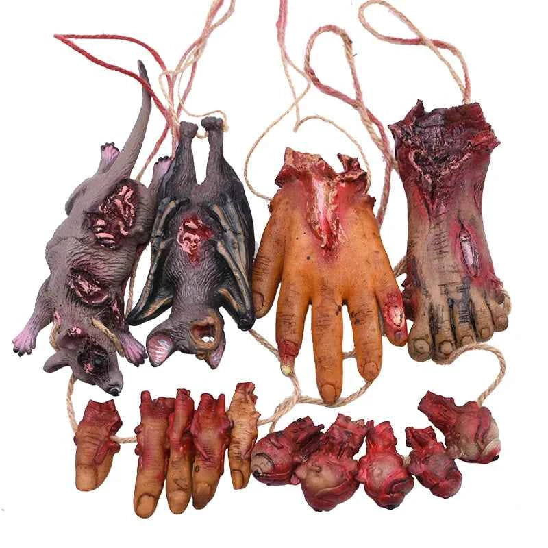 Halloween Horror Hanging Prop Fake Dead Mouse Bat Bloody Hand Feet Halloween Party Decoration Haunted House Decor Prop Ornament