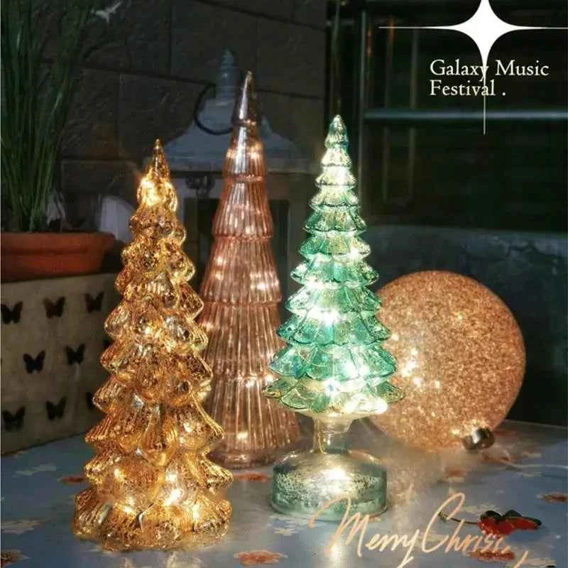 Mini Glass Christmas Tree with Lights Lighted Glass Christmas Tree Battery Operated Christmas Tree Night Lights Tabletop decor