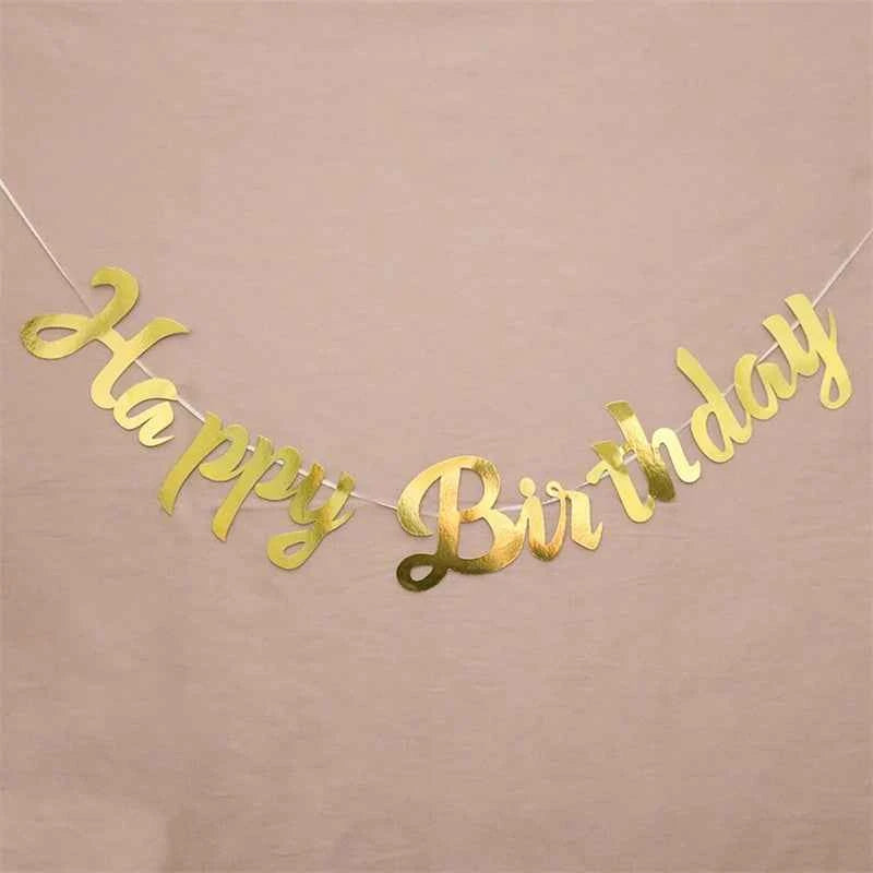 Gold Silver Blue Happy Birthday Banner Bunting Paper Birthday Party Hanging Garland Banner Boys Girls Baby Shower Decoration