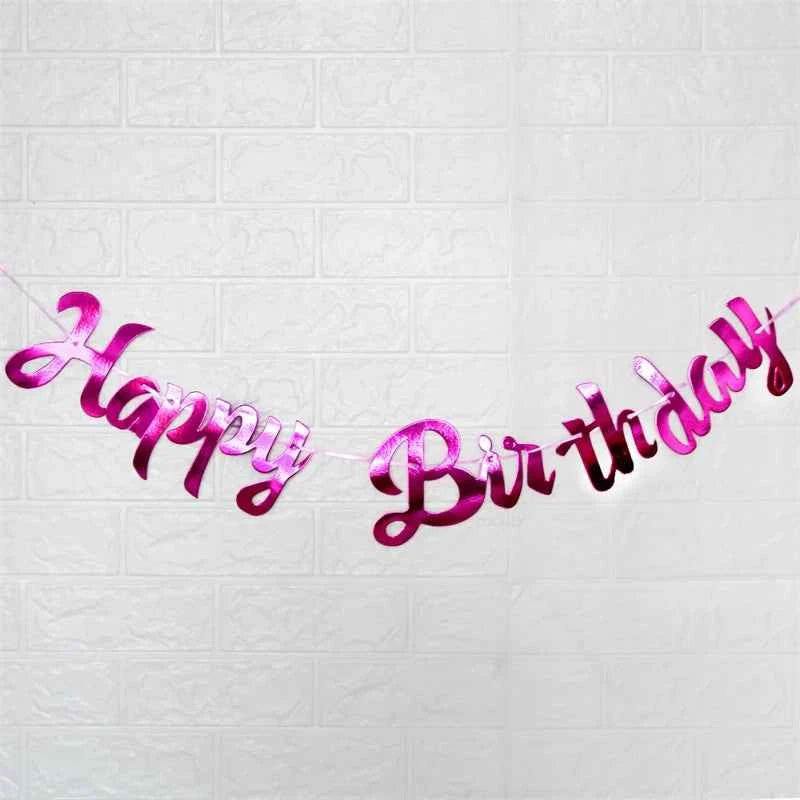 Gold Silver Blue Happy Birthday Banner Bunting Paper Birthday Party Hanging Garland Banner Boys Girls Baby Shower Decoration