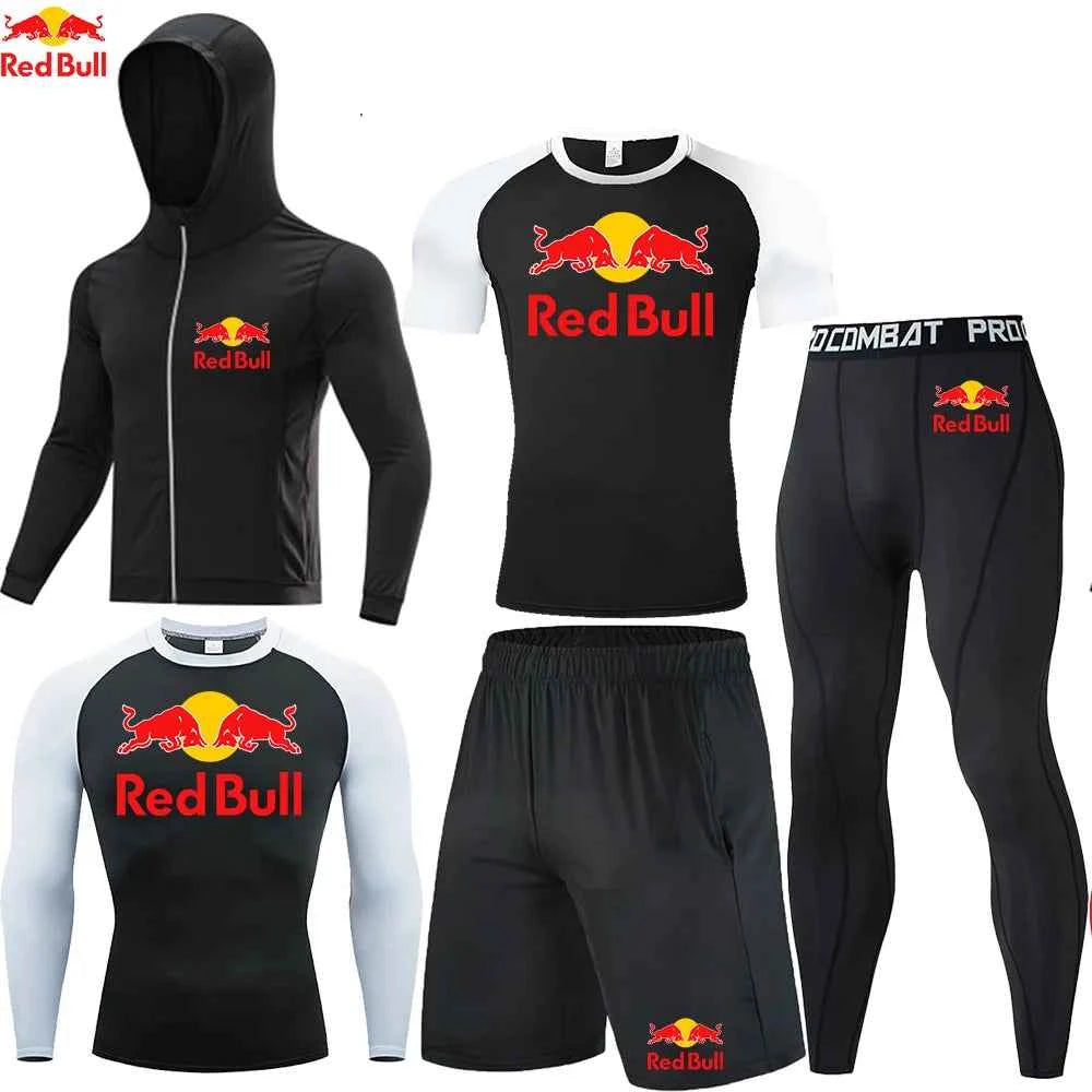Red Bull Compression Sportswear Suits Men's Gym Tights Training Clothes Workout Jogging Set Running Rashguard Tracksuit For Men