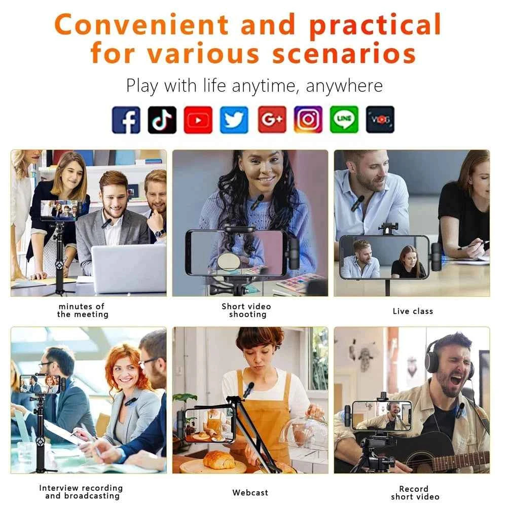 2in1 Wireless Lavalier Microphone for iPhone Android Handy Microphone Plug Play Wireless Microphone for Interview YouTube TikTok