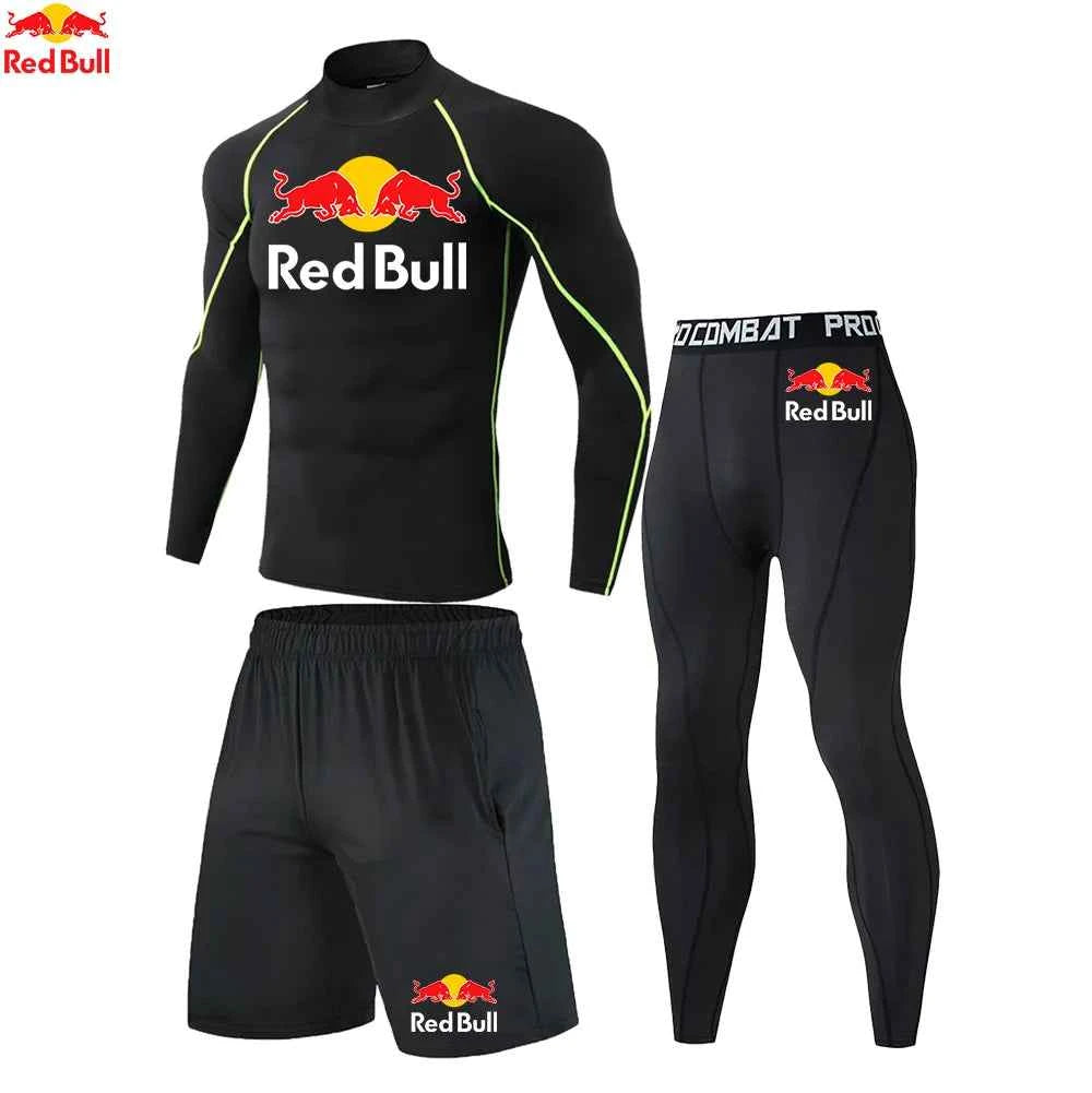 Red Bull New High-Necked Fashion Compression T Shirt Pants Set Men Tights Tracksuit Men Set Gym Fitness Clothing Sportswear Suit