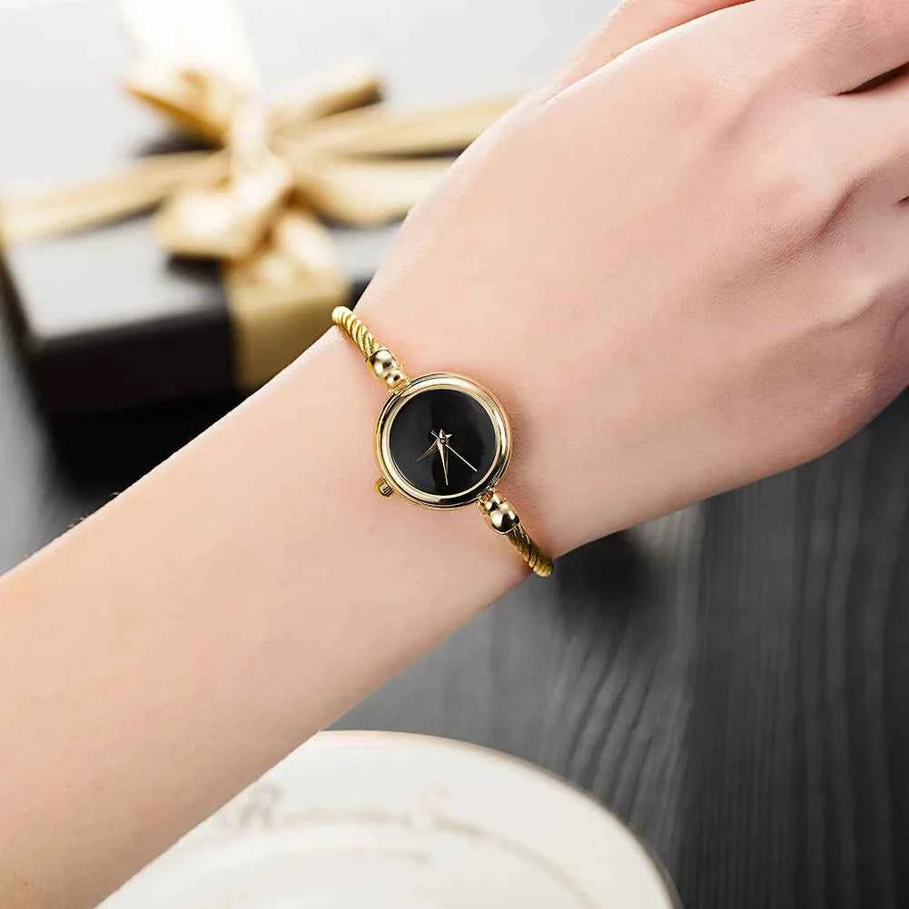 2PCS Women's Watches Fashion Gold Fine Strap Ladies Bracelet Watch Female Wrist Watch Women Clock Relojes