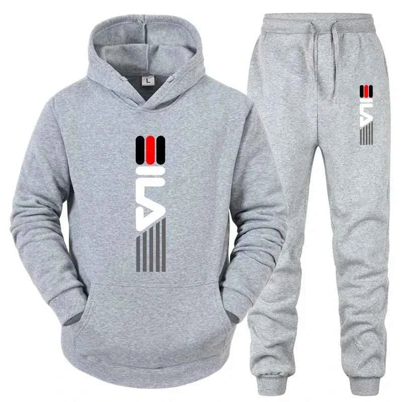 Men's Tracksuit Hooded Sweatshirt+Sweatpants 2 Pcs Sets Sports Suit Casual Jogger Sportswear 2 Piece Male Fleece Streetwear Sets