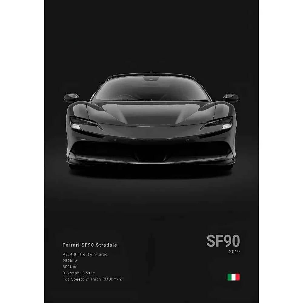 F-Ferrari Black Car Famous F40 ENZO SF90 F12 Poster Sticky Wall Art Printing Waterproof Home Living Bed Room Bar Aesthetic Decor