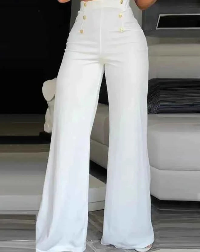 Pantalon Évasé Taille Haute Élégant