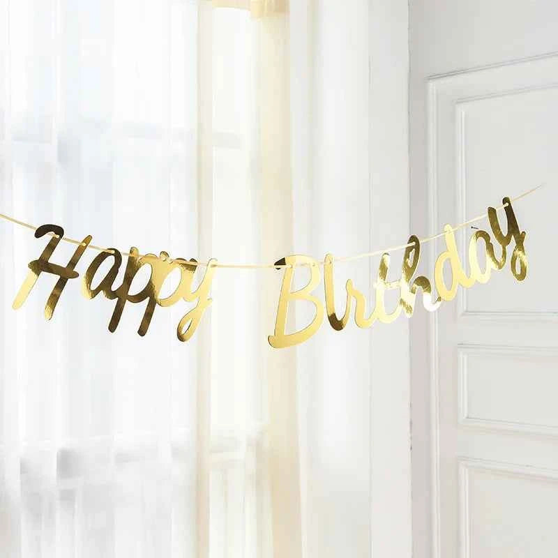 Gold Silver Blue Happy Birthday Banner Bunting Paper Birthday Party Hanging Garland Banner Boys Girls Baby Shower Decoration