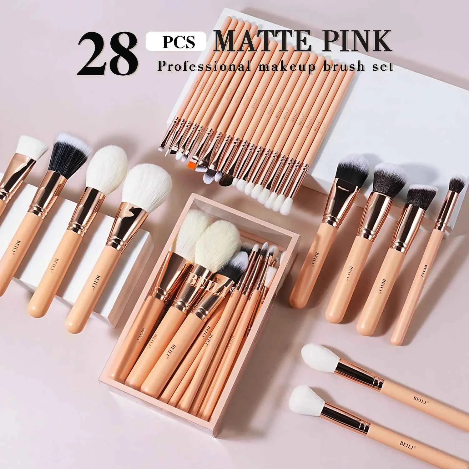 BEILI Pink Makeup Brushes Set Premium Foundation Contour Powder Blush Eyeshadow Highlighter Cosmetics Tool brochas de maquillaje