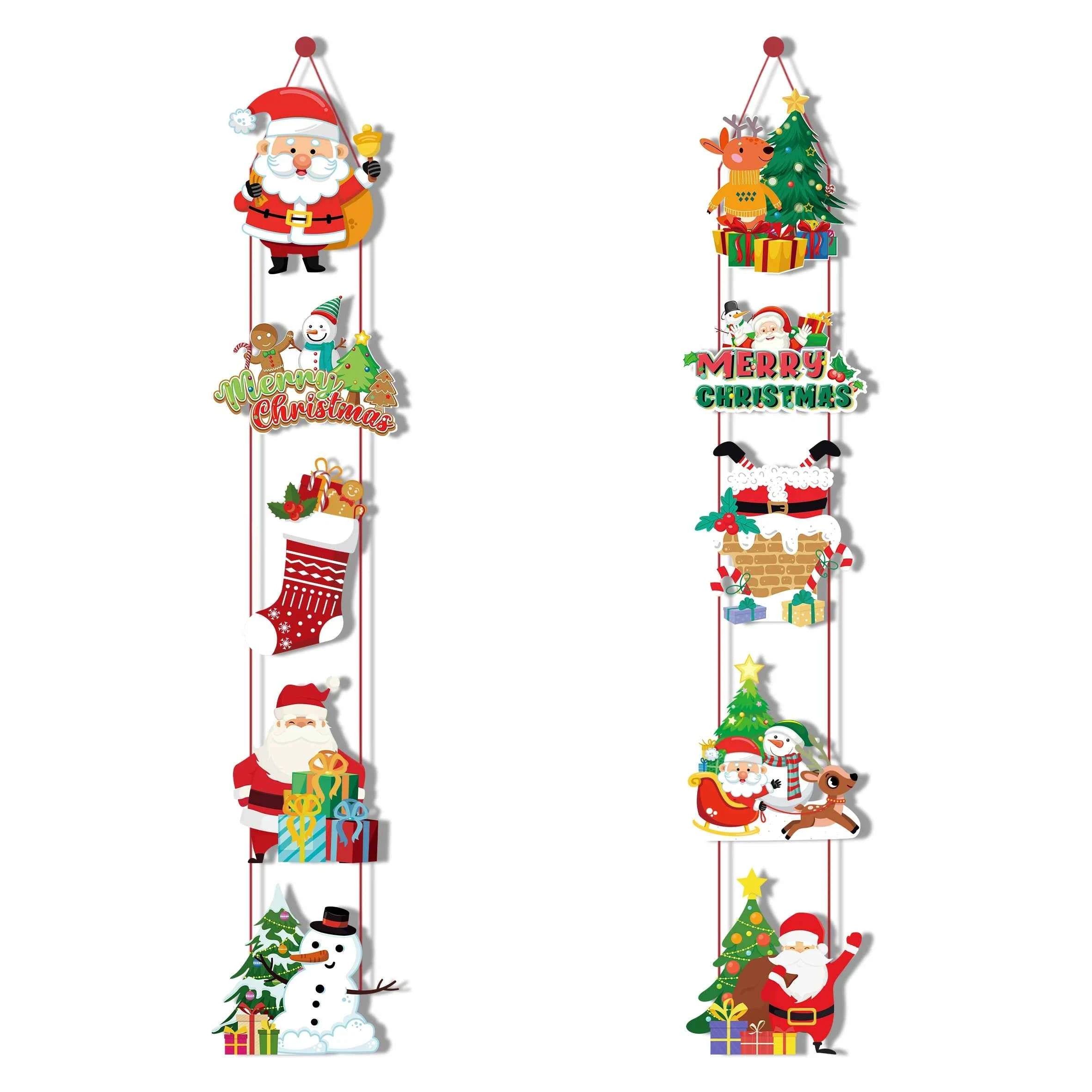 Christmas Door Hanging Banner Cute Christmas Porch Door Paper Banner Garland for Xmas Home Decorations New Year Party Supplies