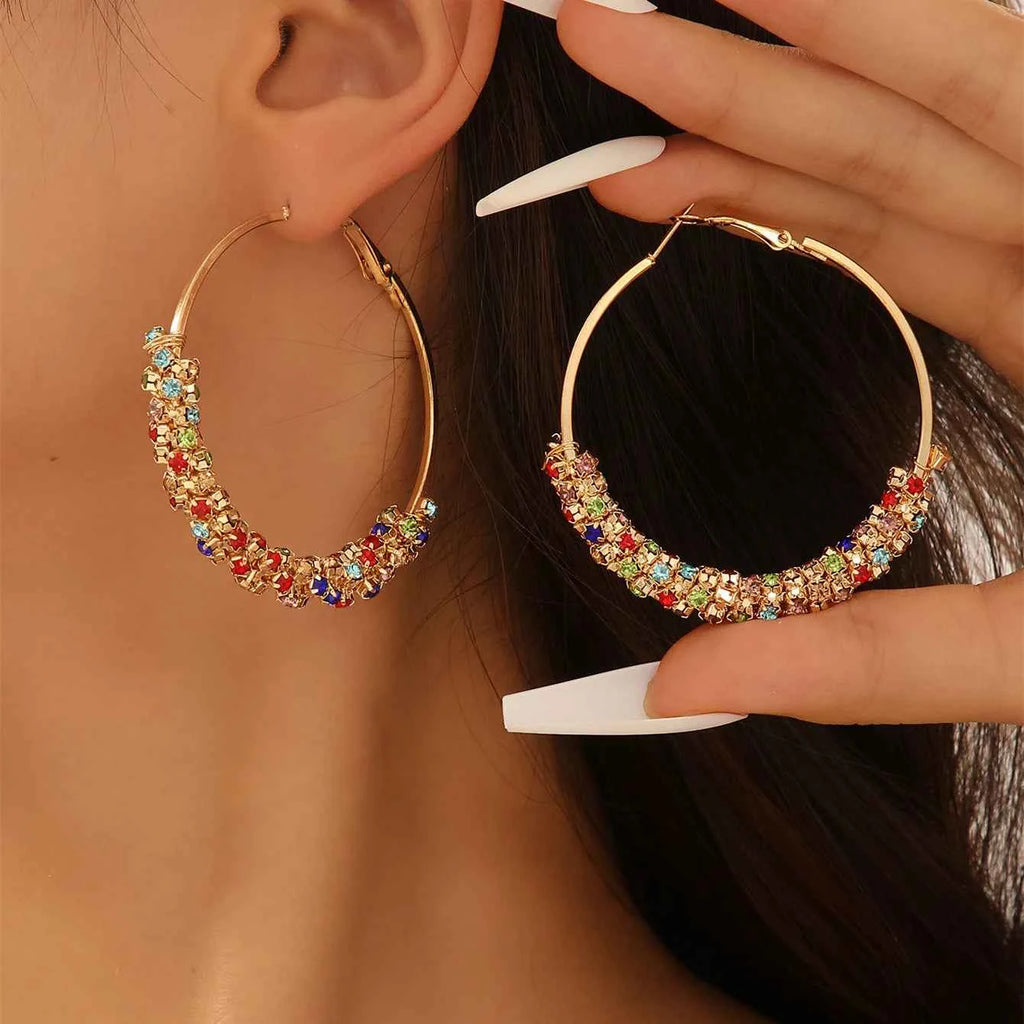 Cute Female Rainbow White Zircon Stone Hoop Earrings Fashion Female Gold Color Wedding Jewelry For Women